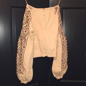 Free People Bell Sleeve V-neck Crop Sweatshirt Top
